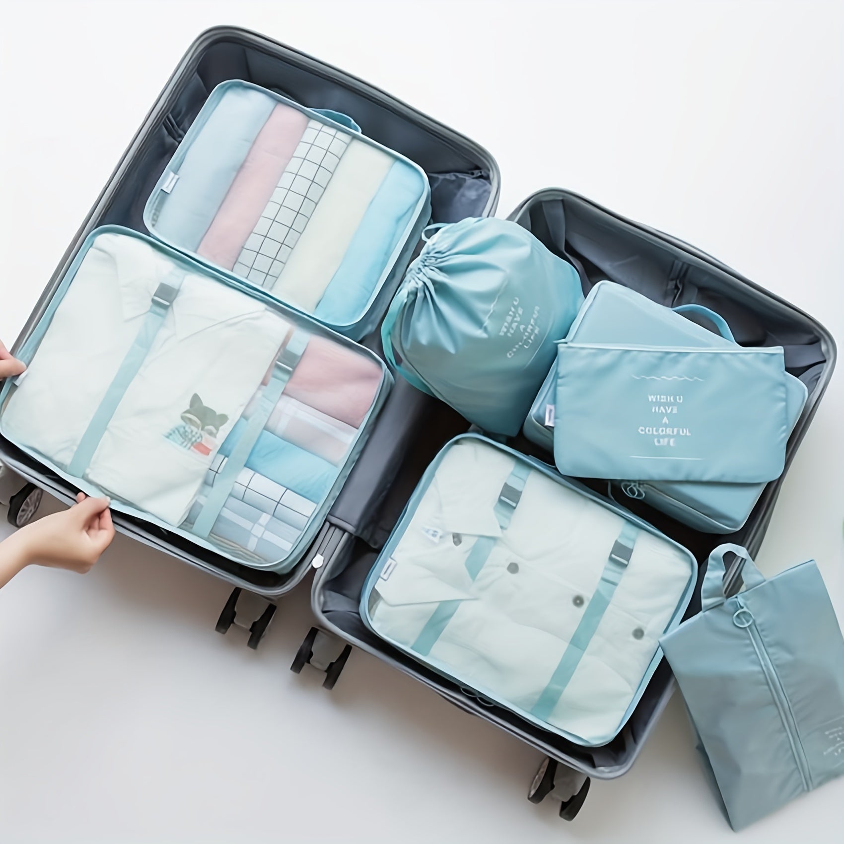 7pcs Luggage Packing Organizer Set Lightweight Toiletry Packing Cubes