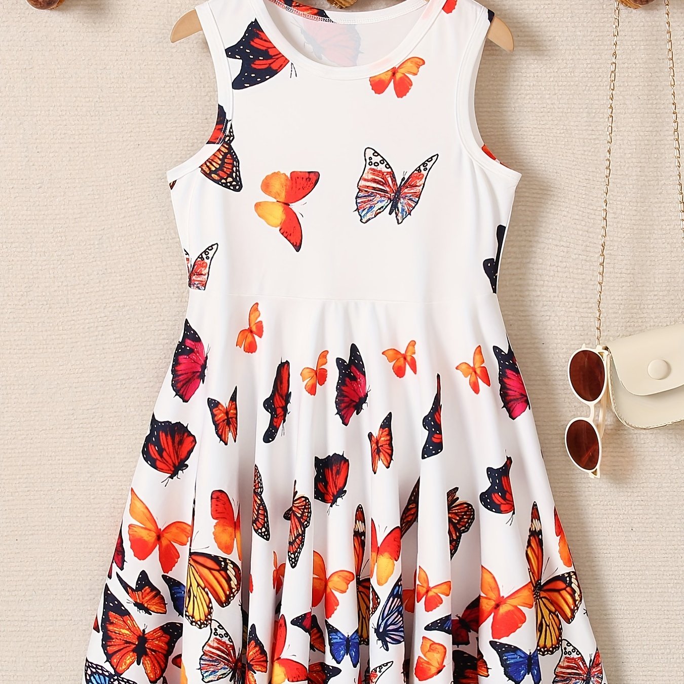 Girls Sleeveless Butterfly Graphic A Line Dress