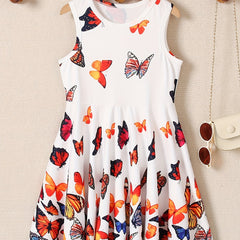 Girls Sleeveless Butterfly Graphic A Line Dress