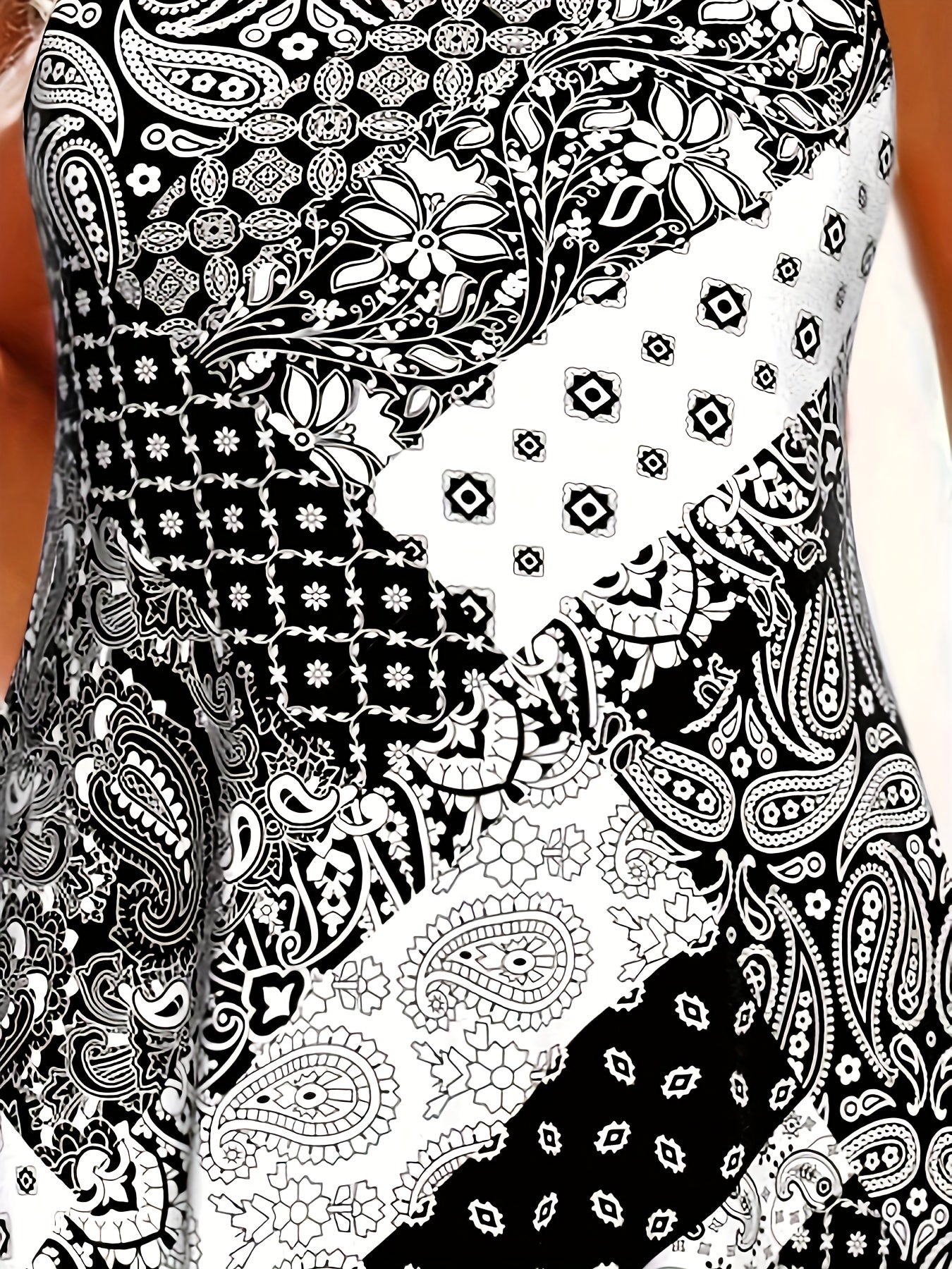 Boho Tankini Set Women's Plus Colorblock Paisley Print Round Neck