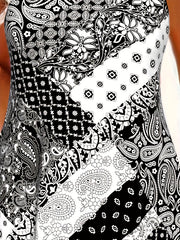 Boho Tankini Set Women's Plus Colorblock Paisley Print Round Neck