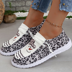 Christmas Snowman & Leopard Pattern Flat Shoes Women's Casual Shoe
