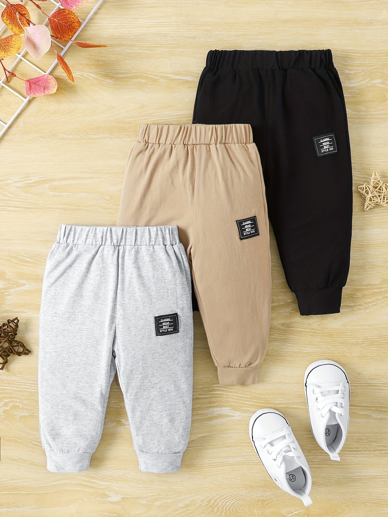 Baby Boys Solid Cotton Sweatpants 3pcs Set