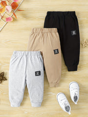 Baby Boys Solid Cotton Sweatpants 3pcs Set