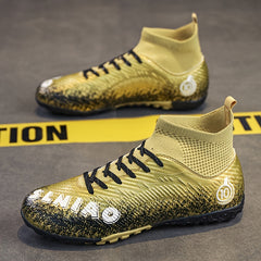 Boy's High Top Turf Football Boots Anti-Skid Lace Up TF Soccer