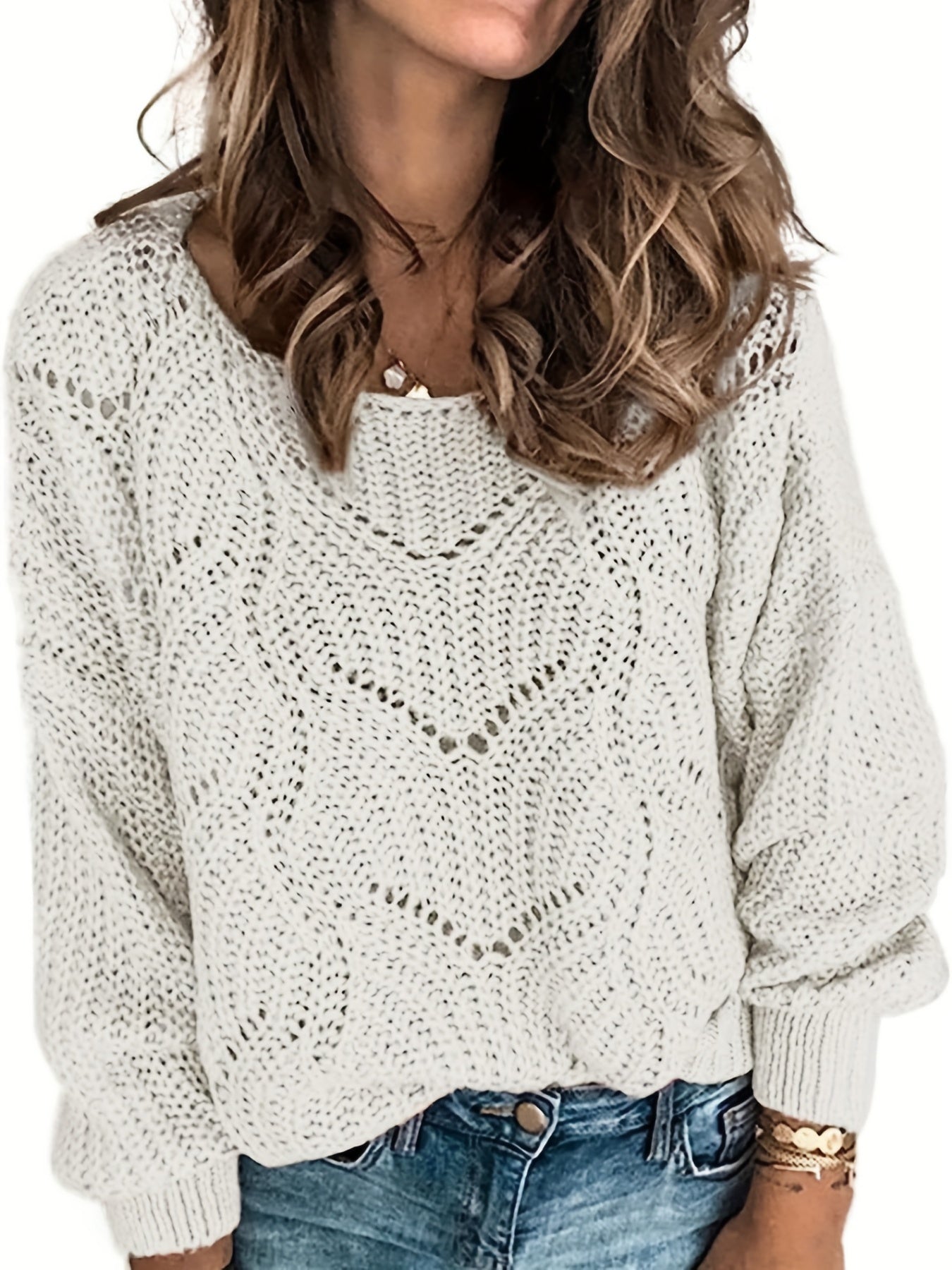 Casual Sweater Women's Plus Solid Knitted Long Sleeve Round Neck Pullo