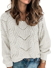 Casual Sweater Women's Plus Solid Knitted Long Sleeve Round Neck Pullo