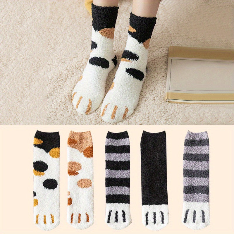 5 Pairs Cat Claw Print Socks Warm Women's Stockings