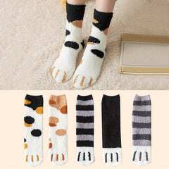 5 Pairs Cat Claw Print Socks Warm Women's Stockings