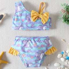 Toddler Girls' Unicorn Graphic 2pcs Swimwear Set with Bow Shoulder Top