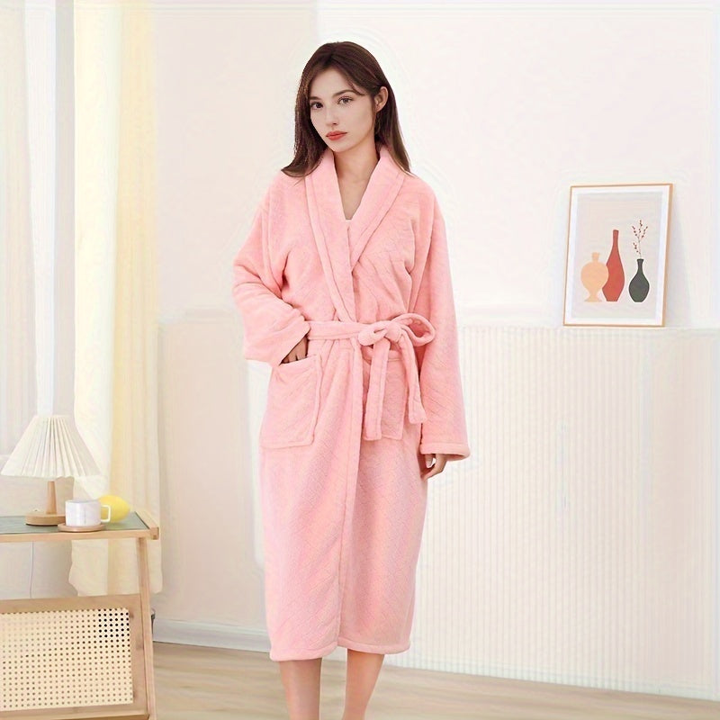 Women's Long Sleeve Bathrobe Soft Loungewear Robe with Pocket