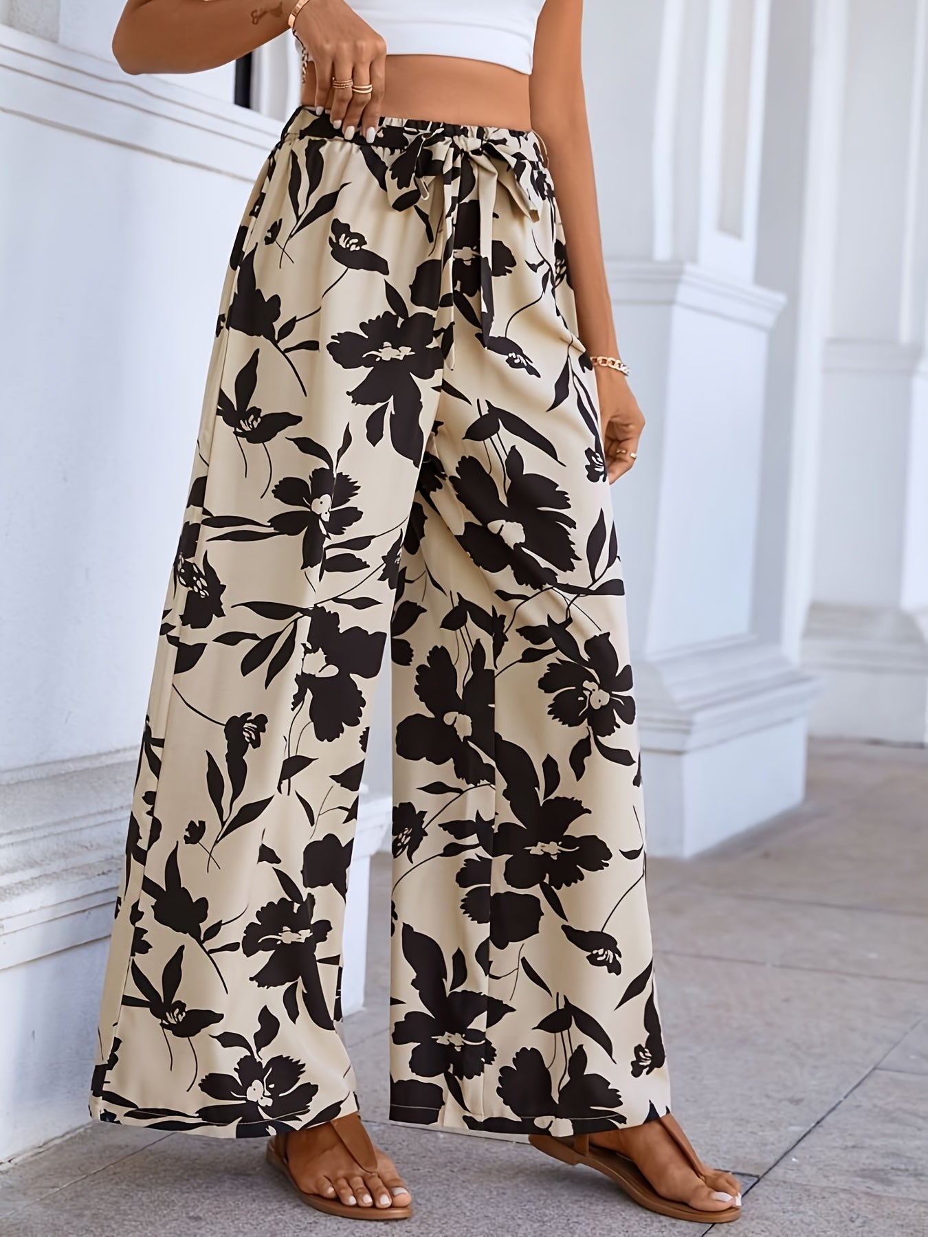 Floral Print Wide Leg Pants High Waist Summer Pants Women's Clothing