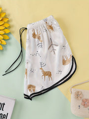 Deer Print Sleep Bottoms & Comfy Elastic Waistband Shorts