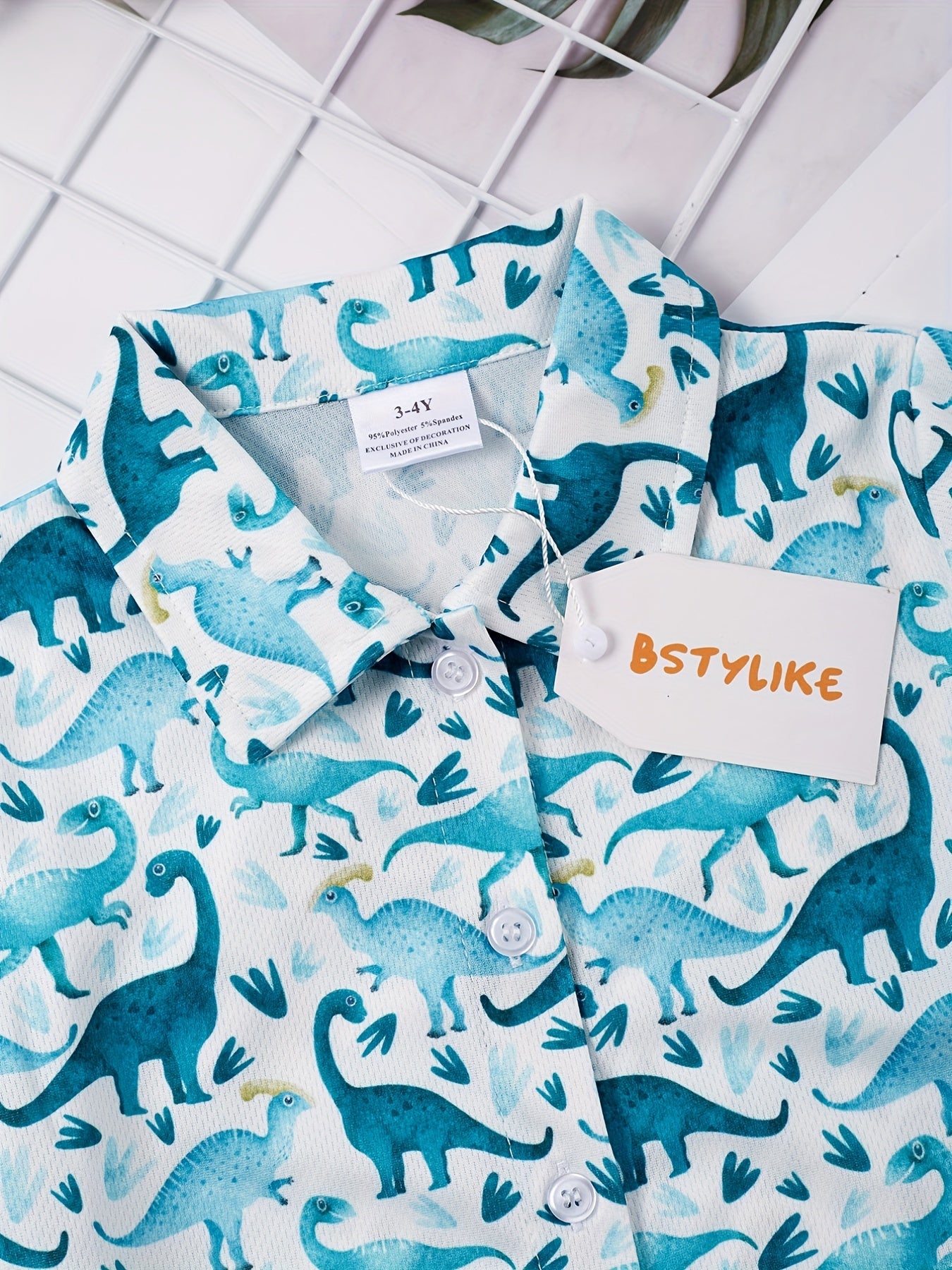Boys Dino Button Down Shirt Tops for Summer
