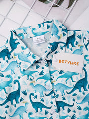 Boys Dino Button Down Shirt Tops for Summer