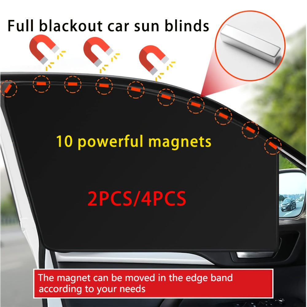 Car Side Window Sunshades Set with Hidden Magnetic Silvery Curtains