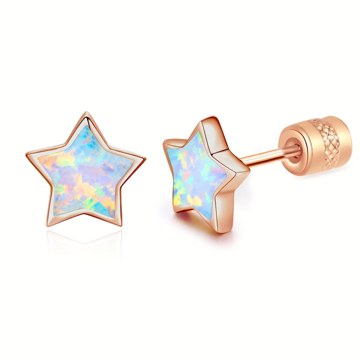 Opal Star Stud Earrings 925 Sterling Silver Hypoallergenic for Girls