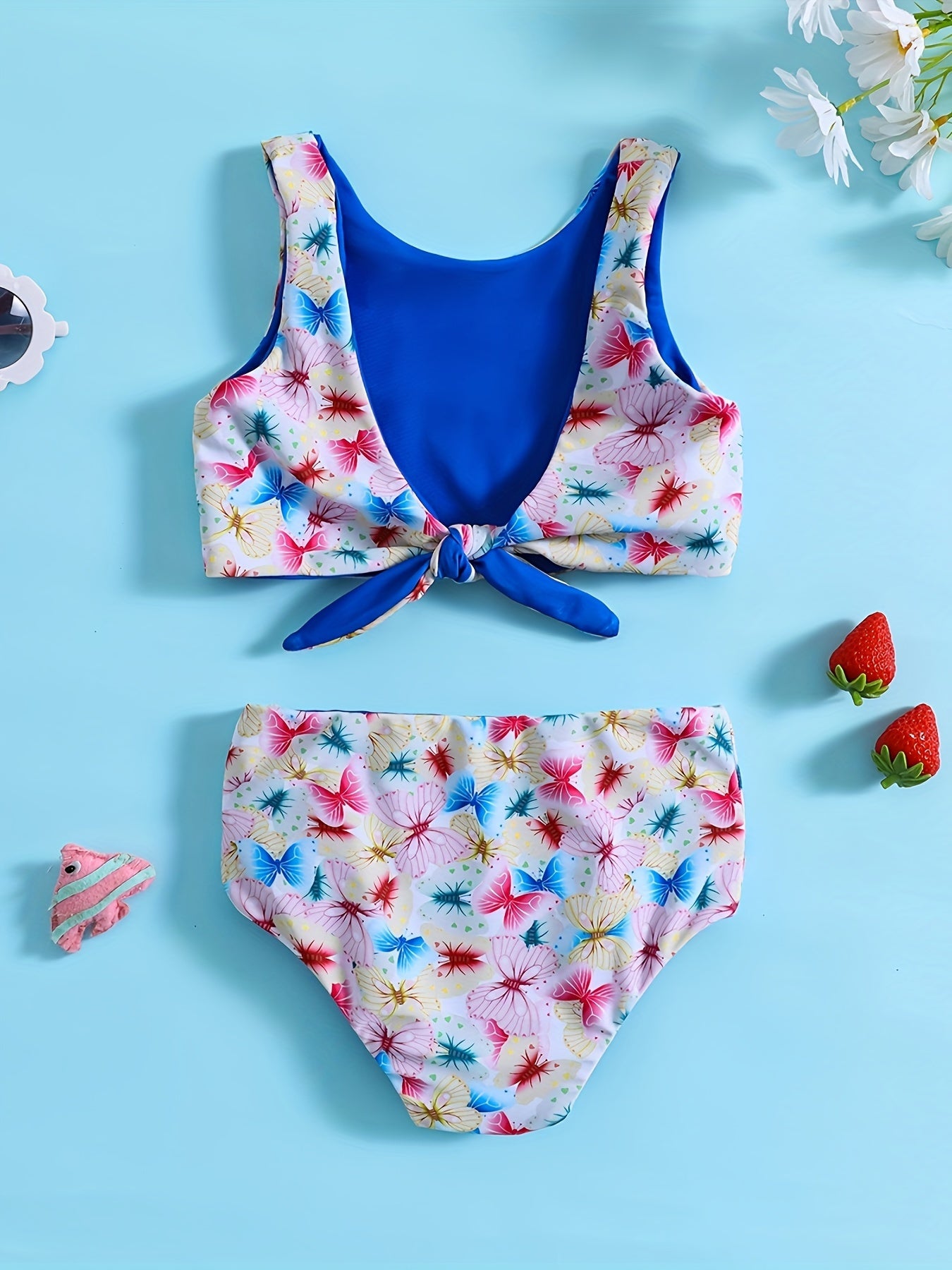 2pcs Heart Graphic Girls Bikini Swimsuit Set Beach Vacation Gift