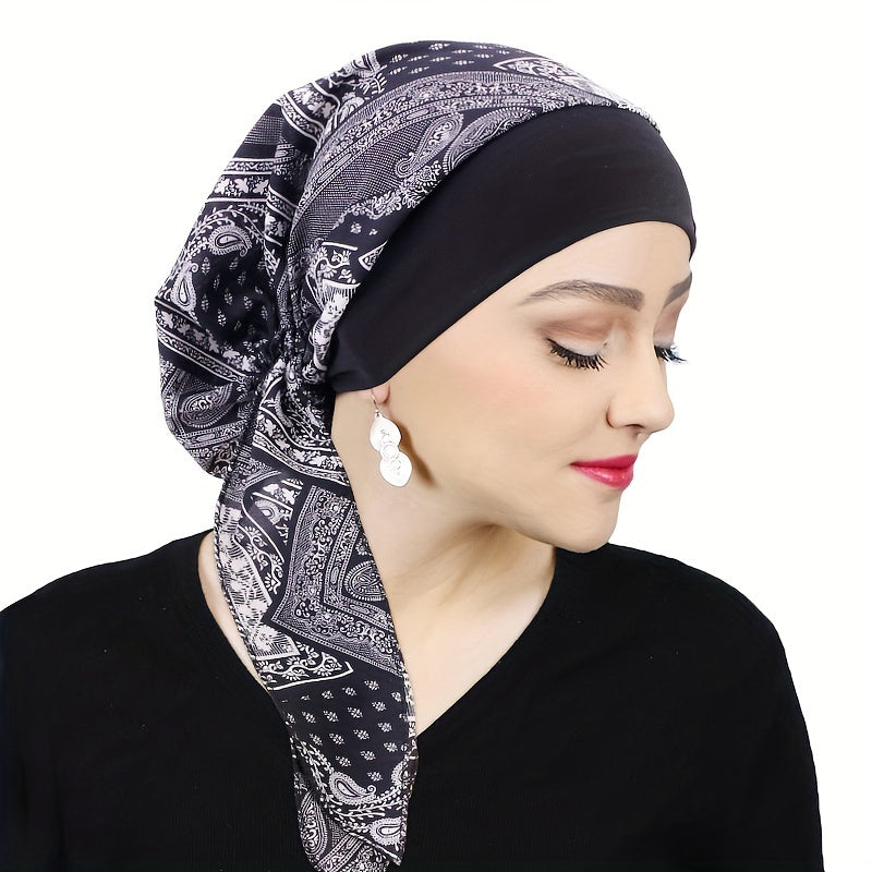 Paisley Print Elastic Bonnet Turban Cap Headscarf