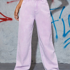 Women's Loose Fit Straight Jeans Mid Waist Baggy Denim Pants