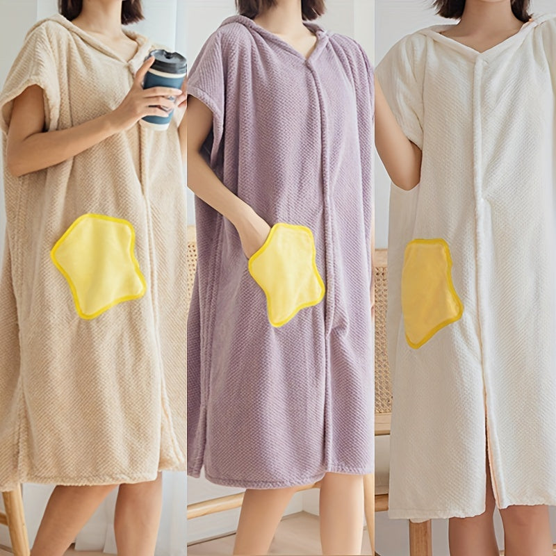 Soft Absorbent Bathrobe with Pocket for Women