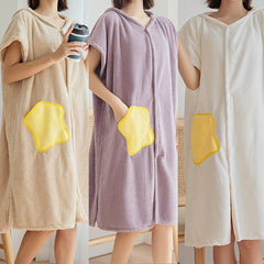 Soft Absorbent Bathrobe with Pocket for Women