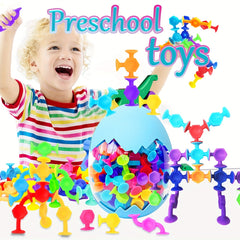Suction Bath Toy Silicone Construction Blocks for Kids with Egg Storage