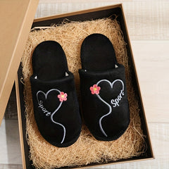 Women's Pink Love Plush Slippers Warm Fuzzy Home Shoes