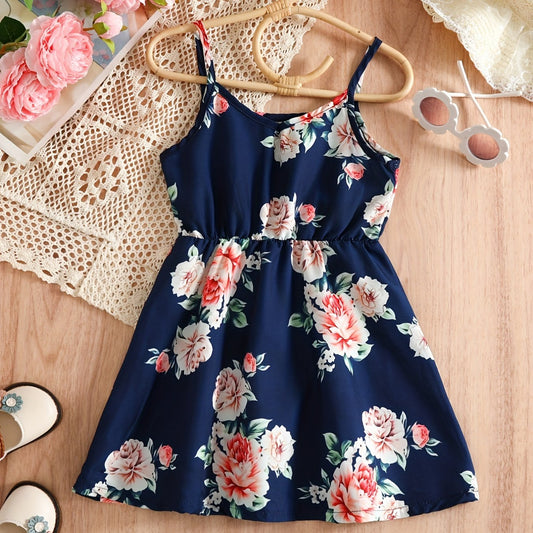 Girls V Neck Floral Print Cami Dress for Summer