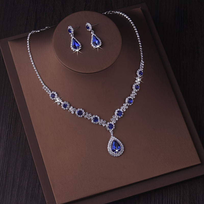 Women's Necklace Earrings Set with Artificial Diamonds for Bridal Wedding Dress