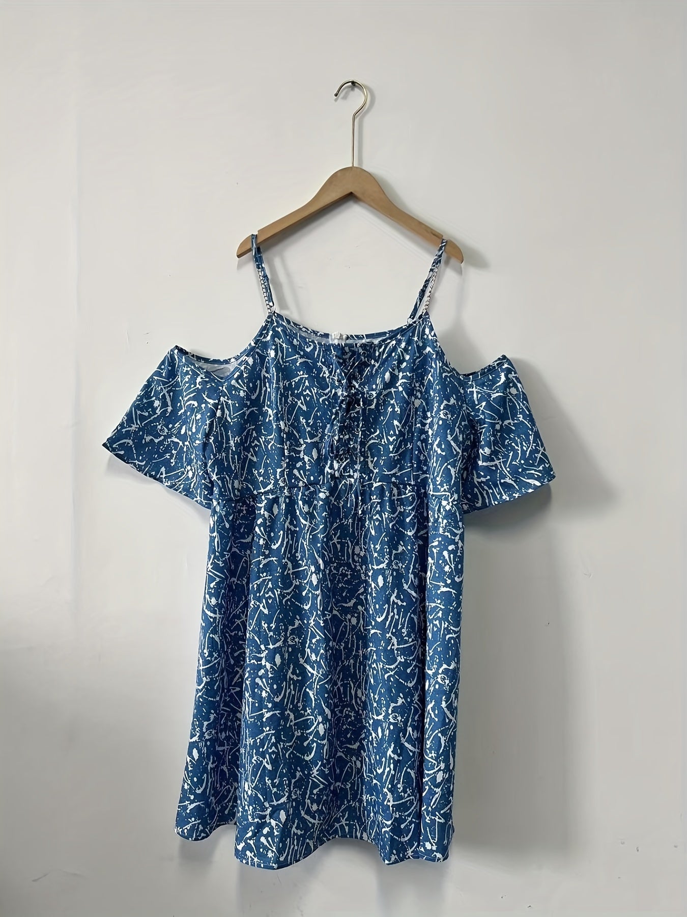 Plus Size Random Print Cold Shoulder Dress