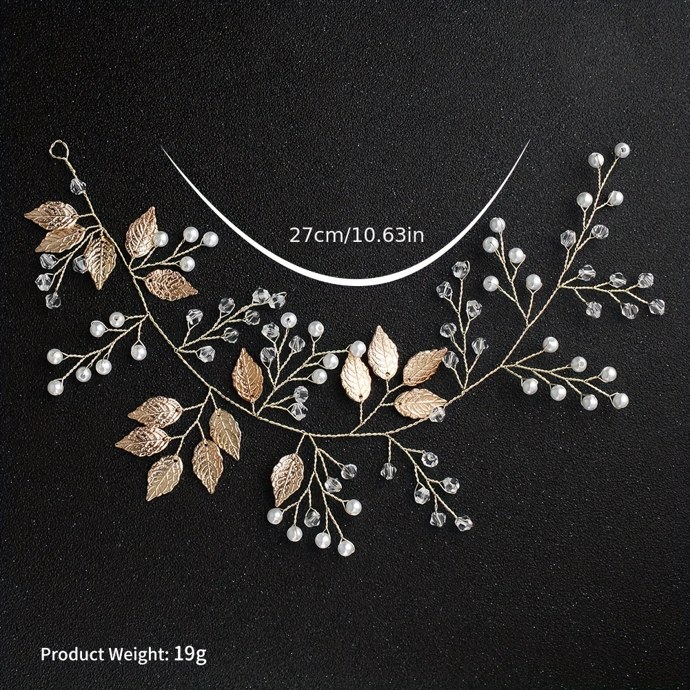 Faux Pearl Hairband Crystal Leaves Headband Bridal Bundle