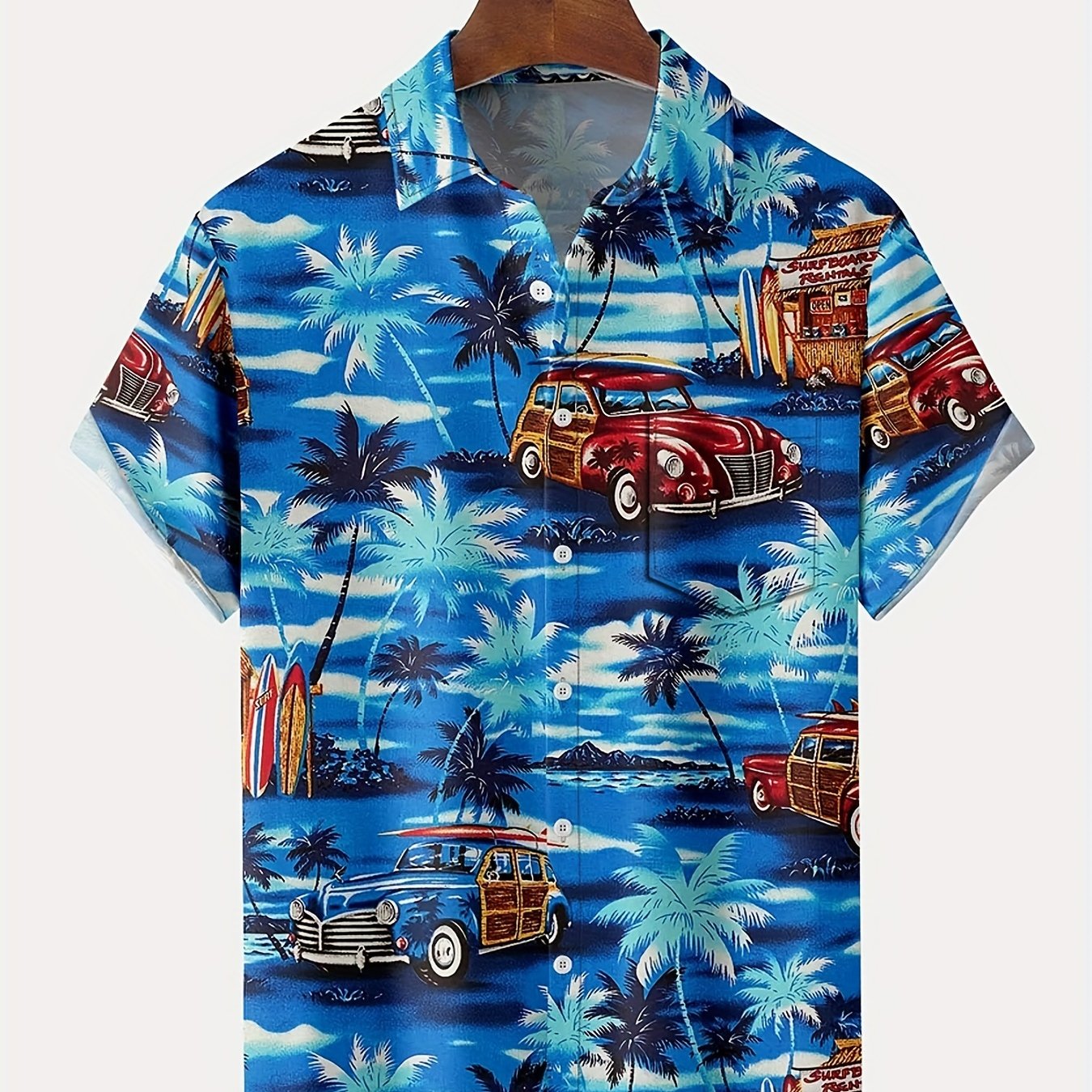 Coconut Tree & Vintage Car Print Men's Hawaiian Shirt