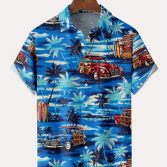 Coconut Tree & Vintage Car Print Men's Hawaiian Shirt