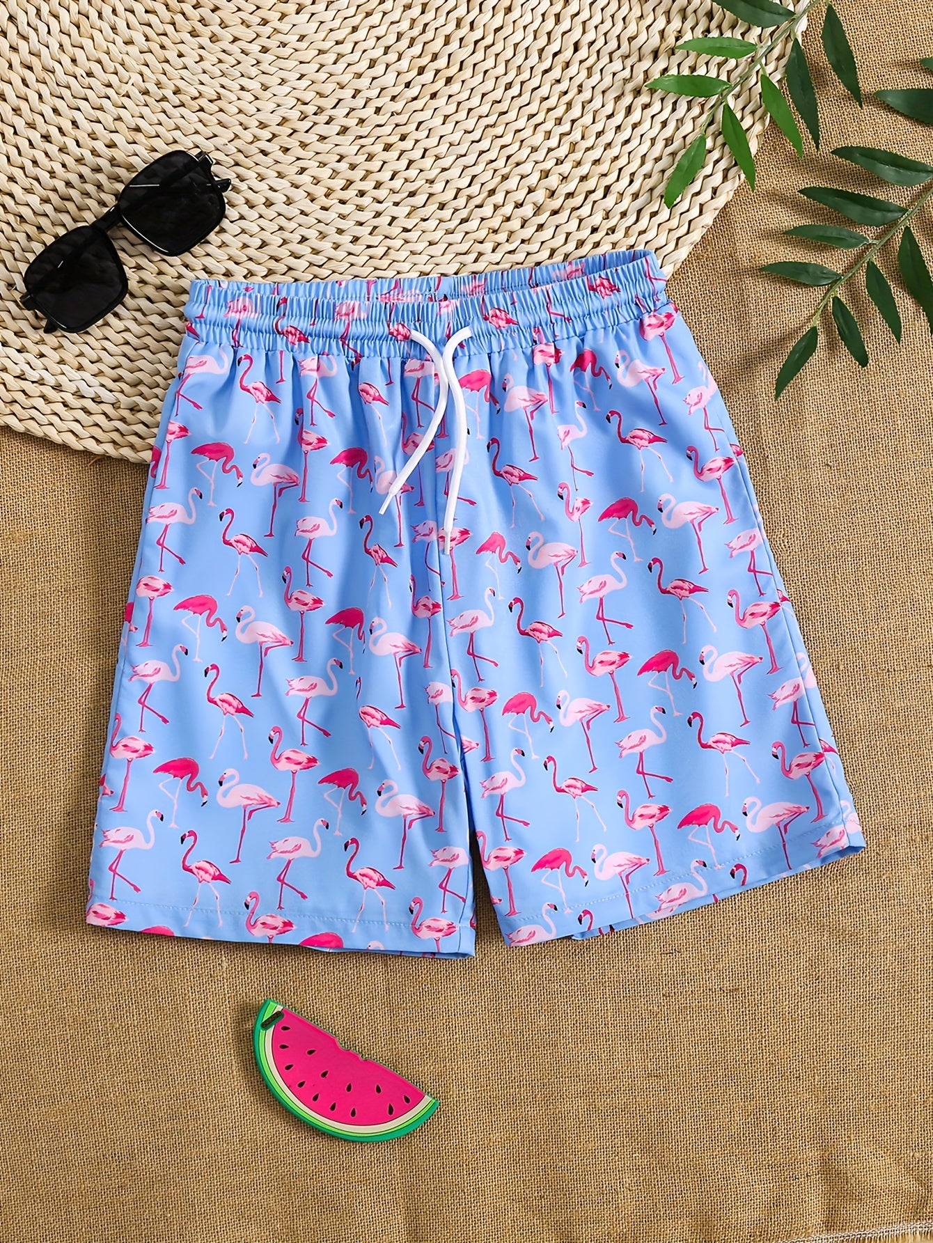 Boys Flamingo Print Swim Trunks Elastic Waist Beach Pants