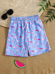 Boys Flamingo Print Swim Trunks Elastic Waist Beach Pants