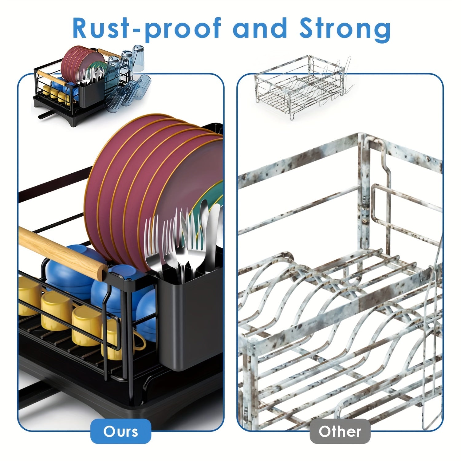 Dish Drying Rack Kitchen Counter Rust Proof Drainer Holder Accessories