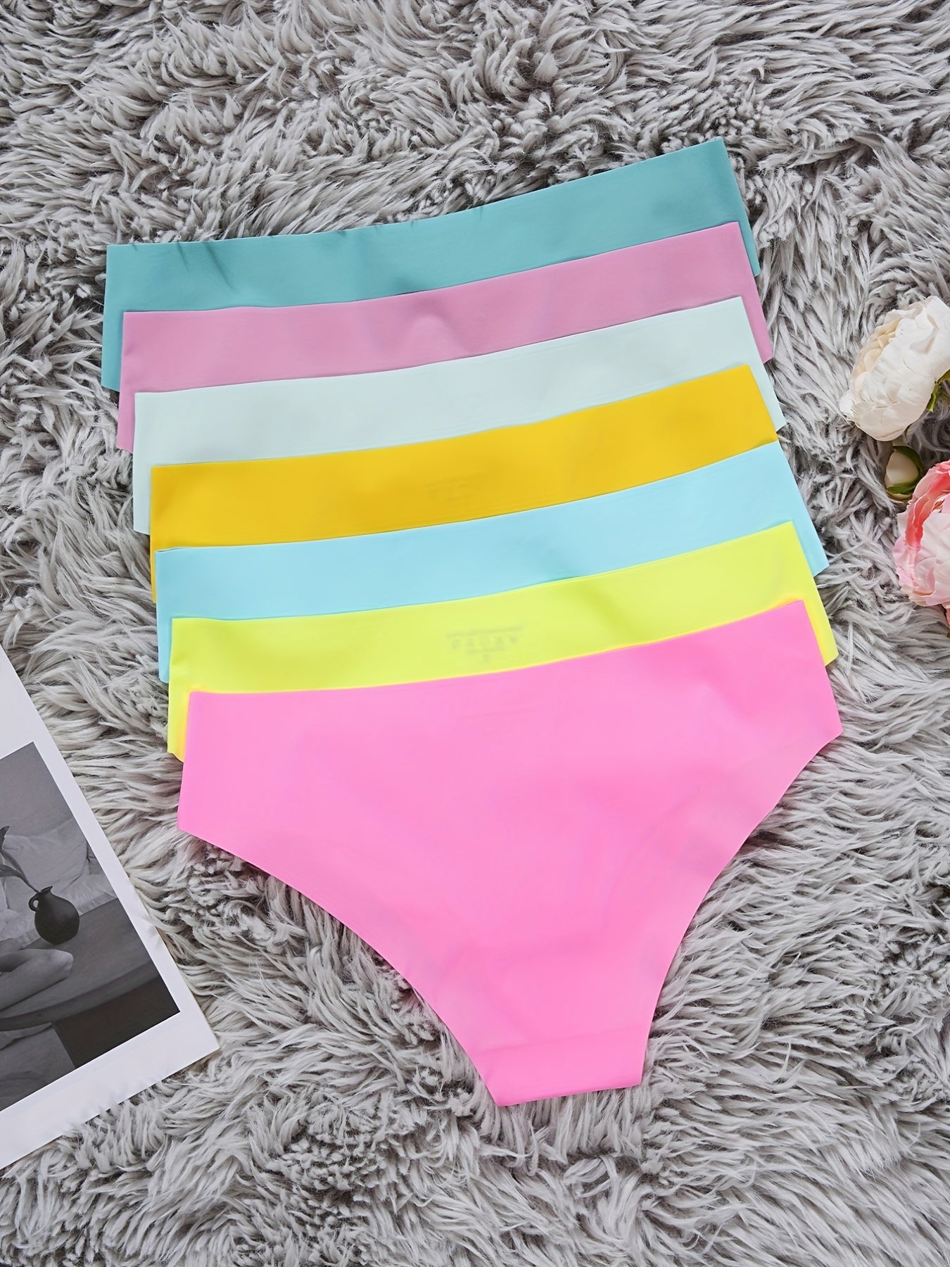 7pcs Seamless Solid Briefs Stretchy Intimates Panties Women's Lingerie
