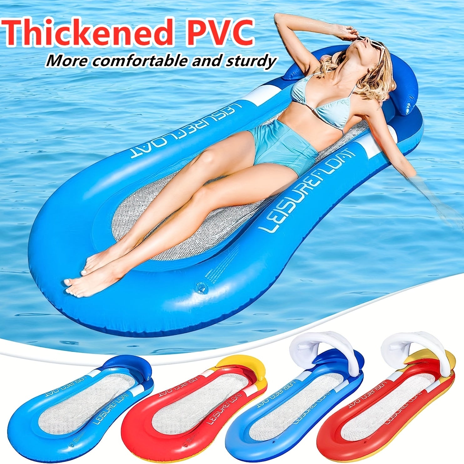 Inflatable Pool Lounge Chair with Backrest for Pool & Beach