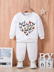 Kids Butterfly Graphic Outfit Baby Trousers Sweatshirt Set