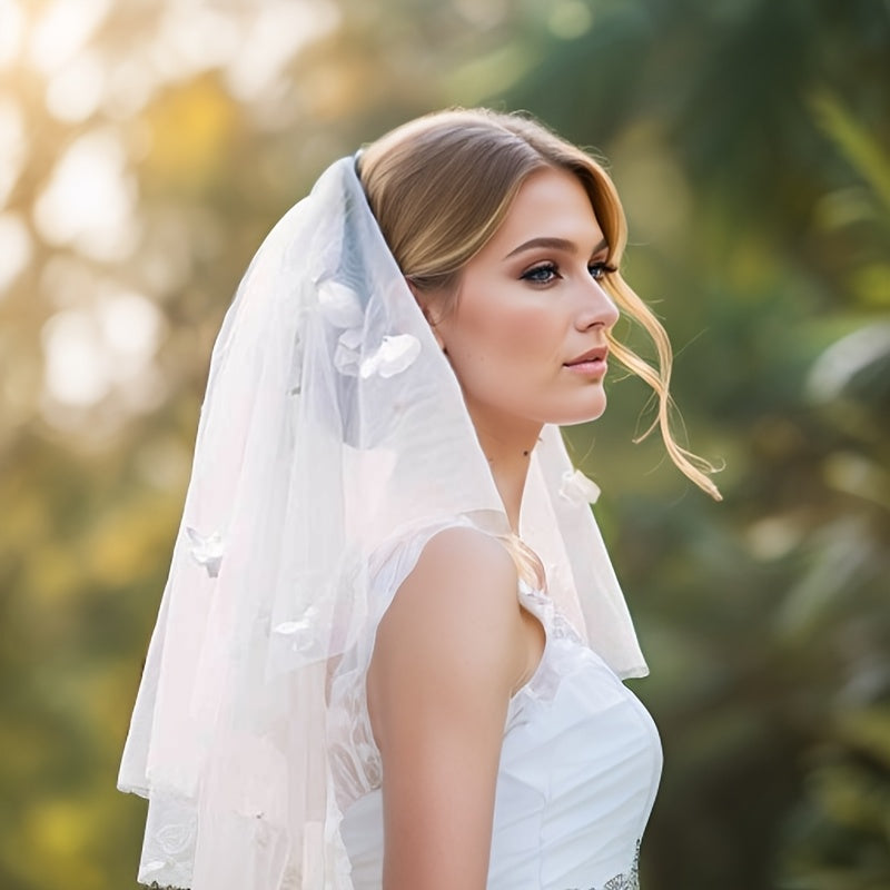 Romantic Bridal Veil with Flower Accents Sheer Wedding Accessory