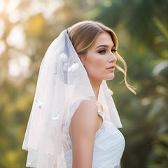 Romantic Bridal Veil with Flower Accents Sheer Wedding Accessory