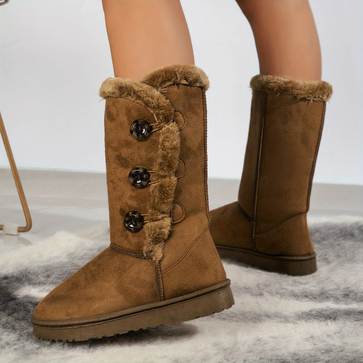 Women's Plush Lined Winter Boots Thermal Snow Boots Warm Mid Calf Boots