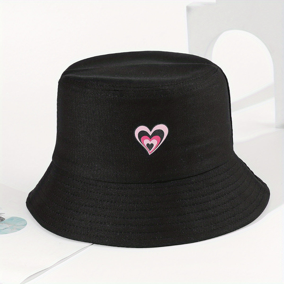 Heart Print Couple Bucket Hat Casual Unisex Solid Basin Hat