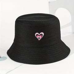 Heart Print Couple Bucket Hat Casual Unisex Solid Basin Hat