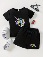 Boys Unicorn Casual Outfit T shirt & Shorts Kids Summer Clothes Sets