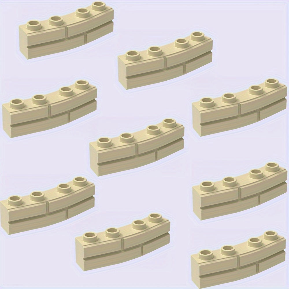 9pcs Building Block Set Khaki Curved Wall Tiles & Lattice Bricks
