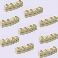 9pcs Building Block Set Khaki Curved Wall Tiles & Lattice Bricks