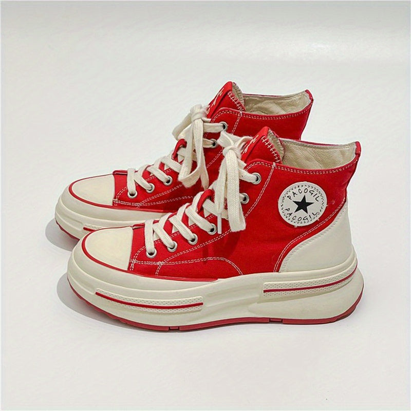 Women's High Top Canvas Shoes Lace Up Platform Skate Casual Sneakers