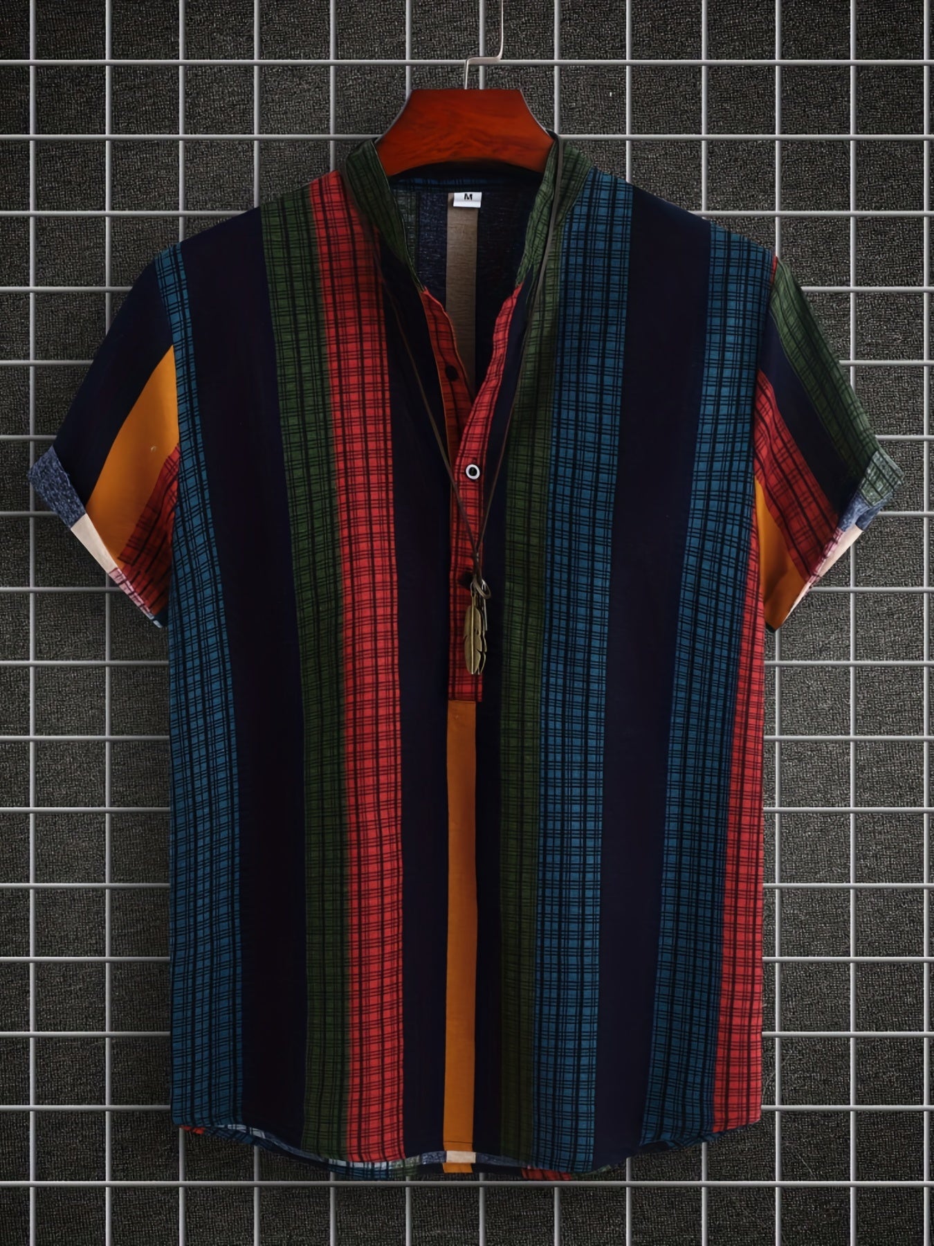 Ethnic Stripe Print Men s Casual Short Sleeve Shirt Summer Vacation Resort Tops